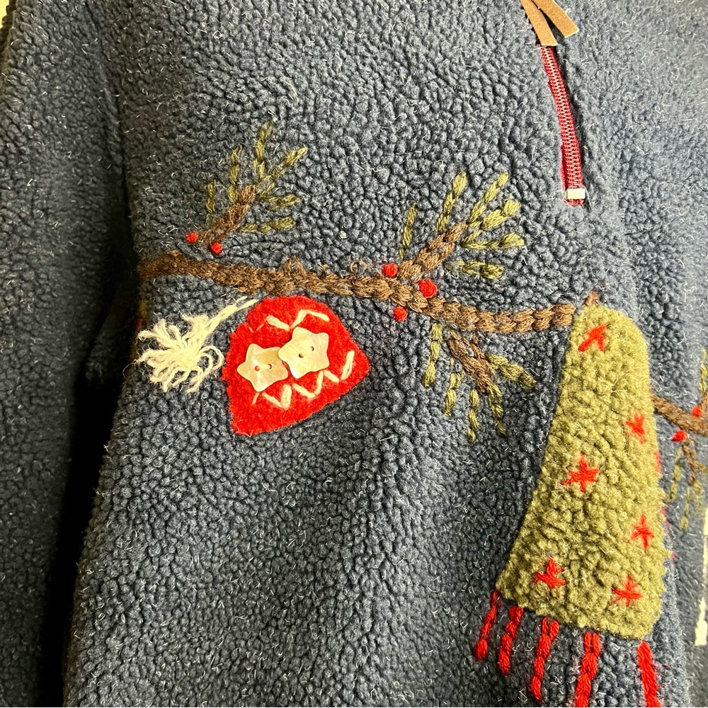 Vintage Faded Glory Ugly Holiday Fleece Zip Yarn Trim Design‎ Cozy Sweater Large - Picture 4 of 13